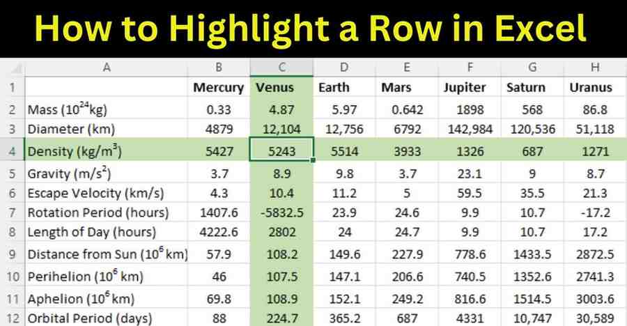 how to highlight a row in excel