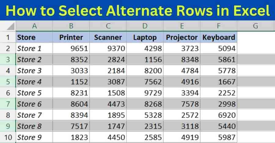 how to select alternate rows in excel