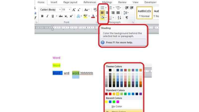 Highlighting Heading or other texts in Words