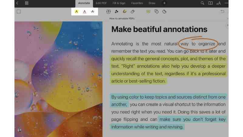 highlighting text by circle on iPad